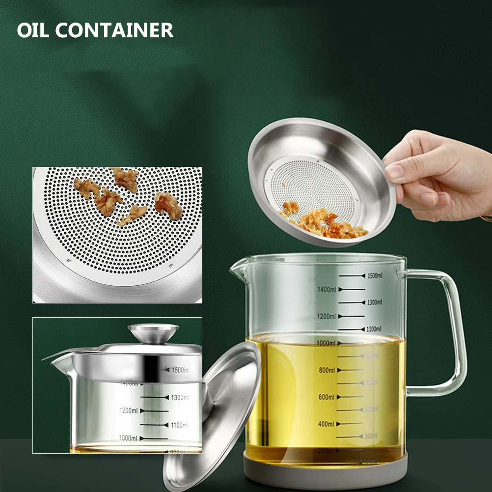 

1Pcs Glass Oil Container Transparent Oil Strainer Pot Kitchen Storage Bottle Home Use Kitchen Supply Glass Storage Can