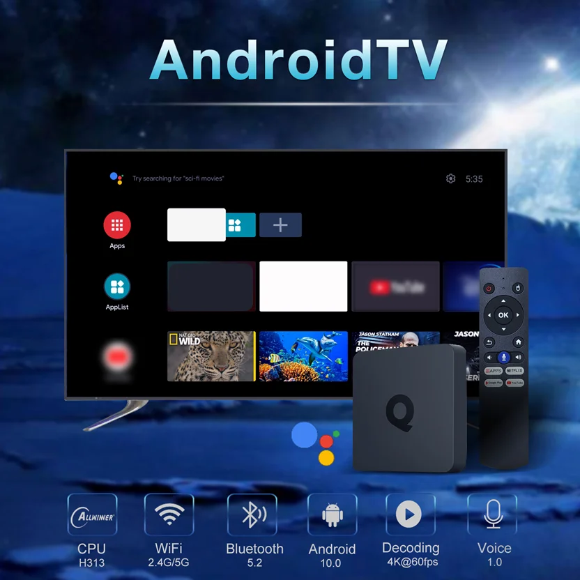 ATV Q1 H313 Quad Core Dual Wifi  AndroidTV 11 TV Box 8GB 16GB 2.4G / 5G BT5.2  Set Top Box Media Player images - 6