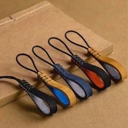 Handmade Wear-resistant Cowhide Auto Keychain Splicing Leather Rope Belt Key Chain Men Women Car Key Lanyard Pendant Gift