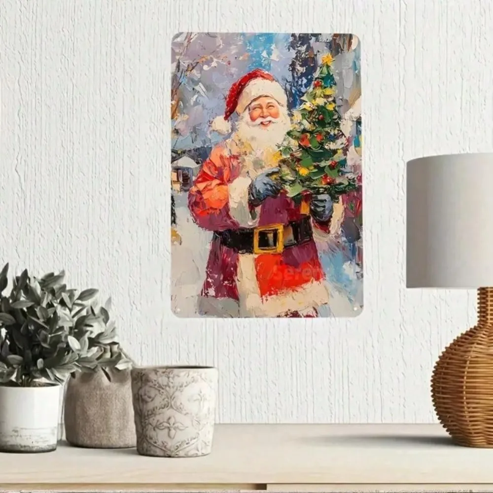 1pc retro metalen kerstman muurschildering - duurzaam roestbestendig aluminium, gemakkelijk op te hangen, binnen/buiten woondecoratie voor slaapkamer/live