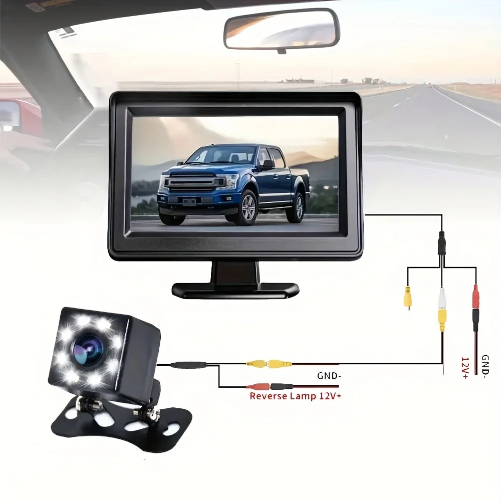 4.3inch HD Monitor 8LED Rear View Camera Kit Car Backup Camera Parking System for Reversing Parking SUV Pickup Camper Tractor RV