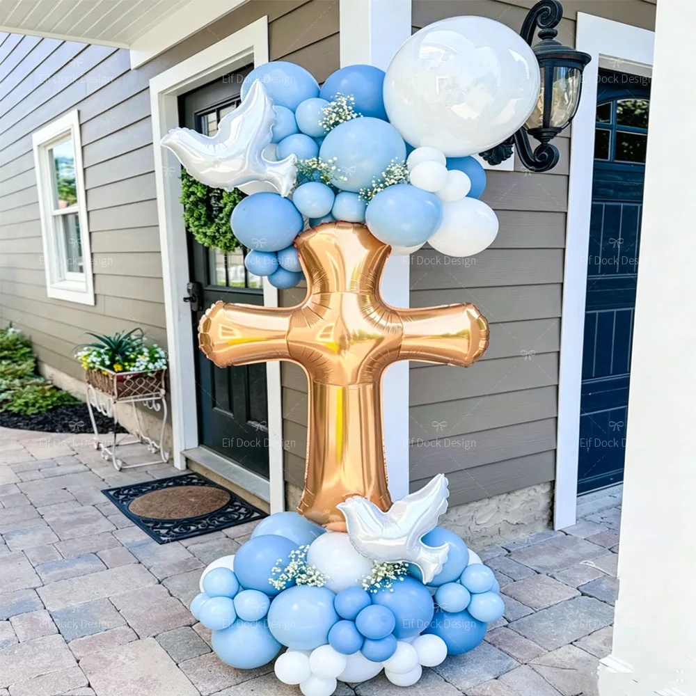 1 ensemble de ballons en forme de croix dorée et de colombe de la paix, bouquet pour la communion, le baptême, la célébration, décoration blanche élégante, parfait pour les occasions spéciales