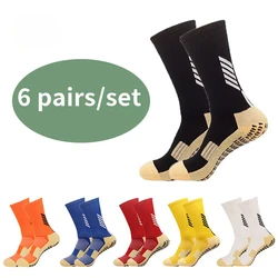 6Pairs/Lot ANTI SLIP Fashion Football Socks Mid Calf Non-Slip Soccer Sport Cycling Sports Mens Sock EU38-44