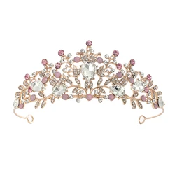 Crystal Wedding Tiara for Women,Royal Queen Crown,Rhinestone Princess Tiara Hair Accessories for Quinceanera Pageant Prom Pink