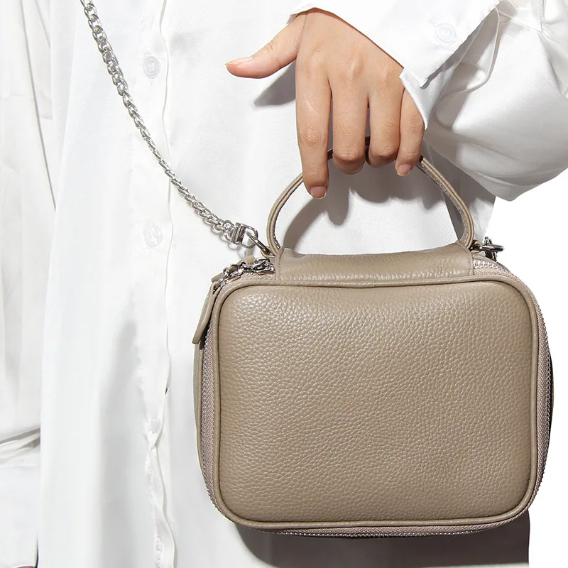 Leather Small Cosmetic Crossbody Bags Handheld Handle Pouch, Ideal for Storing Lipstick/Foundation & Small Makeup Essentials