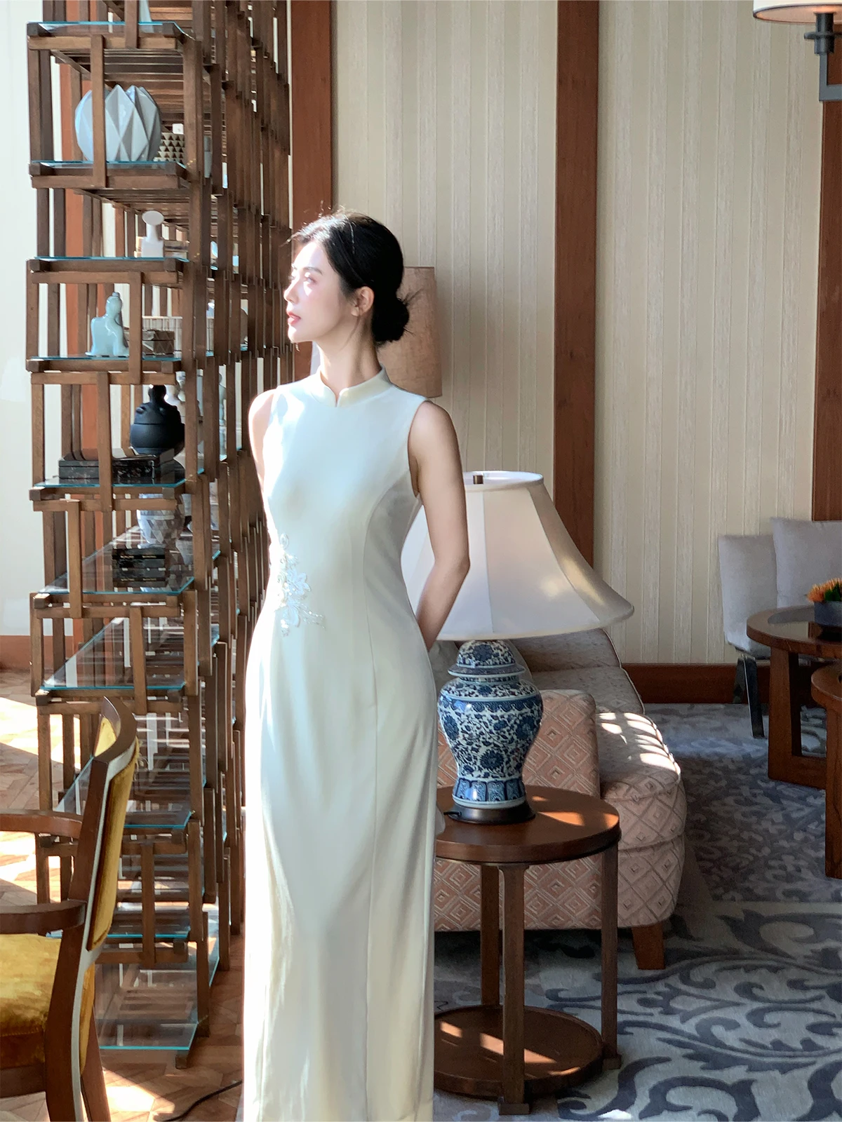 

Ele Embroidered Svel Stand Collar Chinese Sle Long Dr Women's Spring Summer Dr Casual Faion Polyester