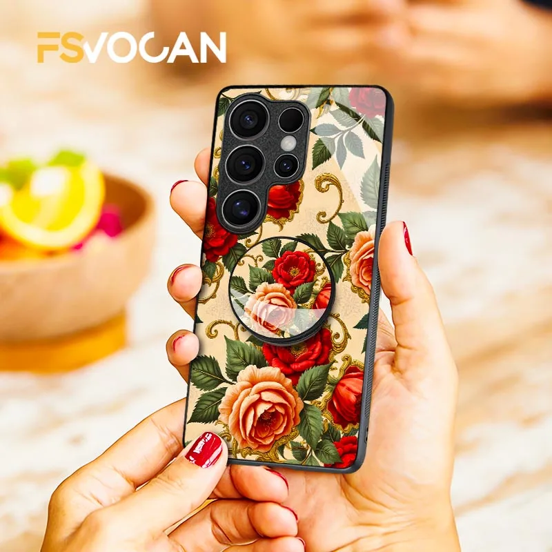 حامل الأزهار الباروك ميرج ريترو روز لسامسونج غالاكسي S26 S25 S24 S23 S22 S21 S20 زائد الترا A53 A54 A32 A33 A34 A35 A55