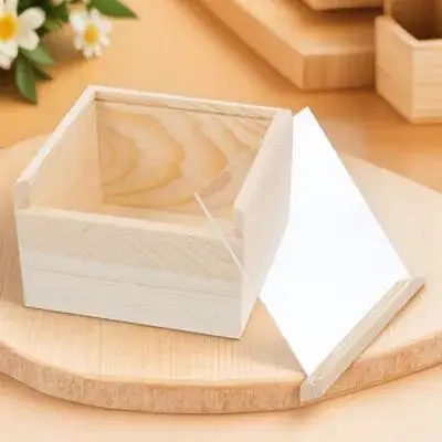 

Unfinished Wooden Jewelry Box Clear Lid Storage Case Decorative Organizer for Sundries Desktop Home Office and Gift Packing