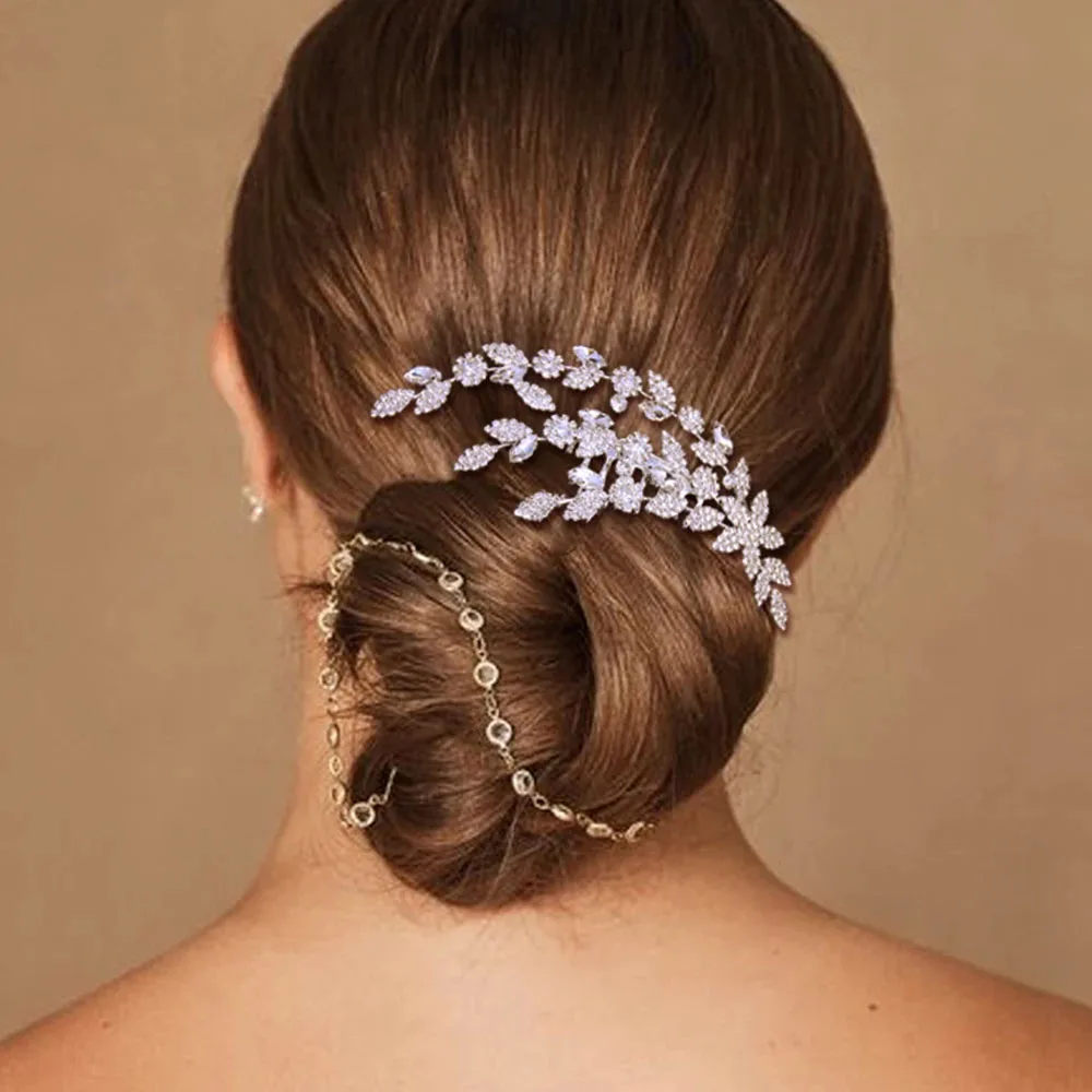 Luxury Leaf Rhinestone Hair Combs Hair Accessories for Women Fashion Flower Bridal Hair Piece Wedding Headpiece Tiara