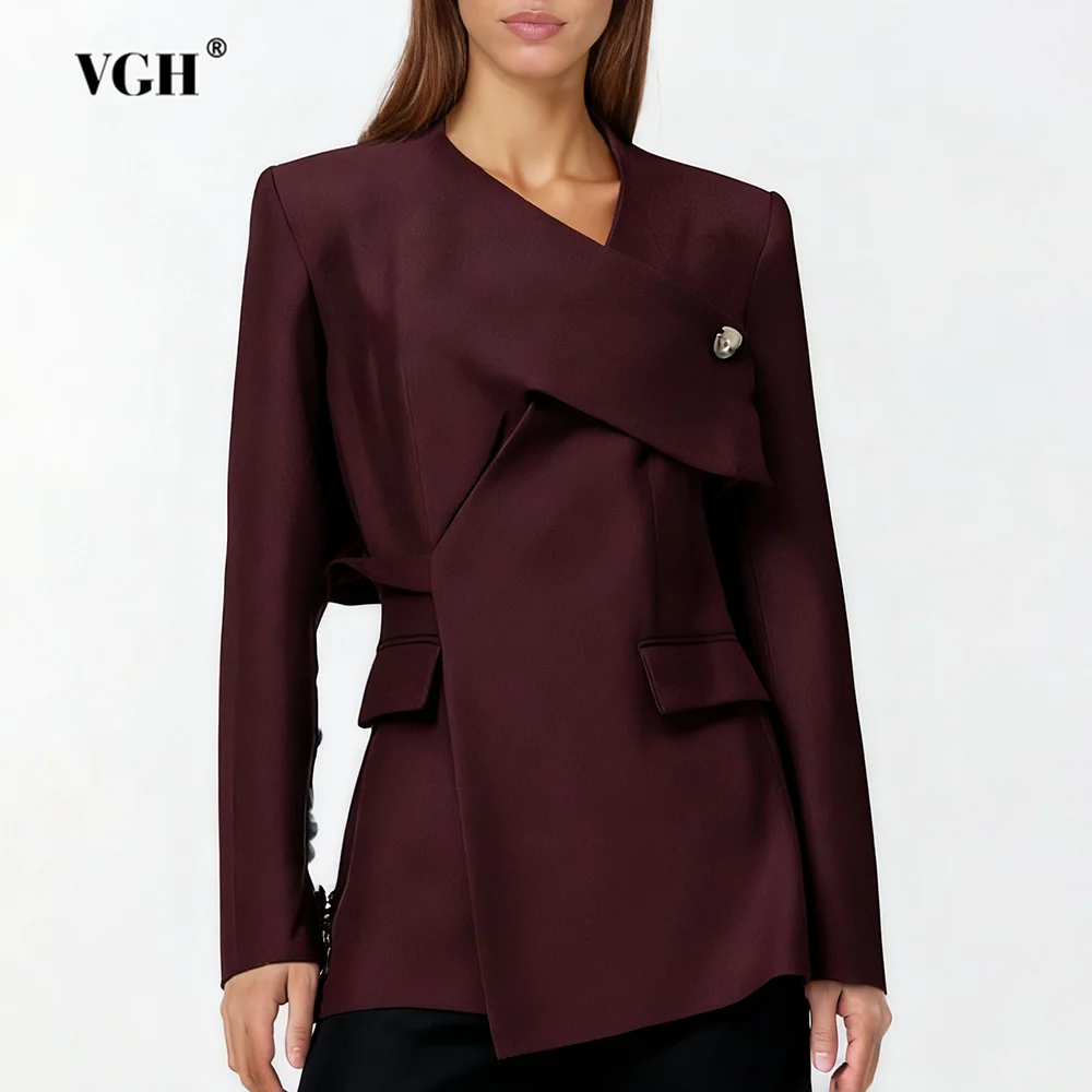 

VGH Chic Crisscross Bandage Designer Blazer for Women V Neck Long Sleeve Spliced Sashes Solid Temperament Slimming Coat Female