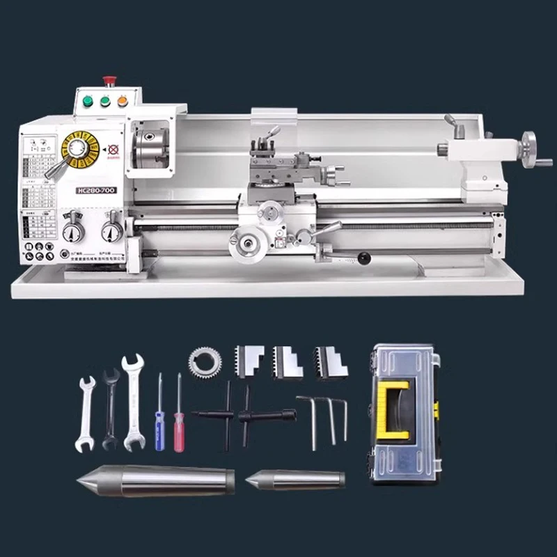 Torno pequeño para el hogar, máquina herramienta de cuentas multifunción mejorada horizontal de velocidad variable de alta precisión HC280