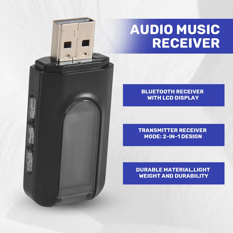 Ежедневный передатчик и приемник Bluetooth 5.0, беспроводной адаптер 2 в 1 с ЖК-дисплеем 3,5 мм AUX USB Стерео для ПК ТВ Автомобильный головной убор
