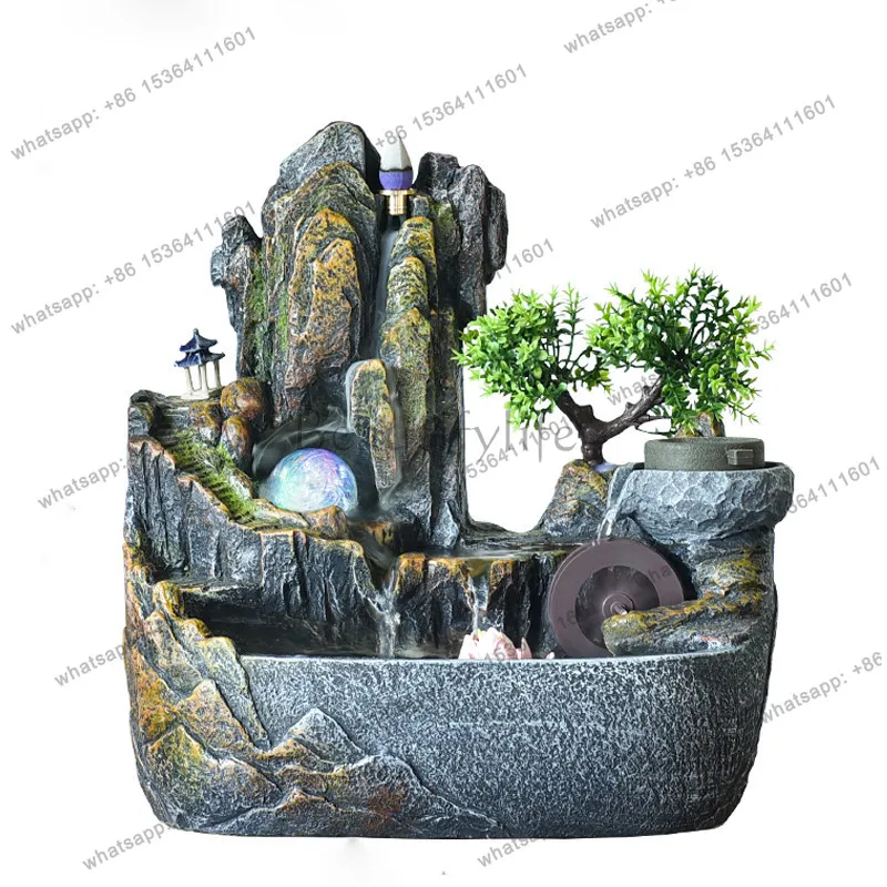 Alpine flowing water ornament rockery fountain circulating water lucky decorative resin landscaping