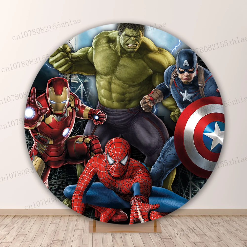 Avengers Birthday Party Photo Backdrop Baby Shower Banner Round&Cylinders Plinth Covers Photo Background