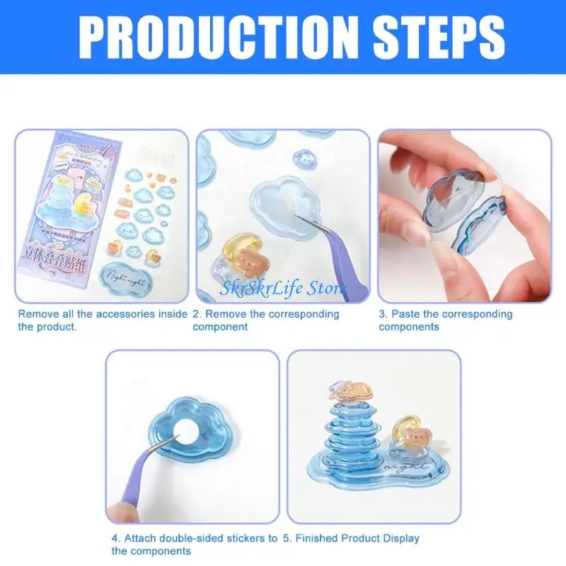 E65E 3D Sticker Cartoon Sticker Tiny Handcraft Sticker Reusing Tiny Patches for Water Bottle, Notebook, Scrapbooking