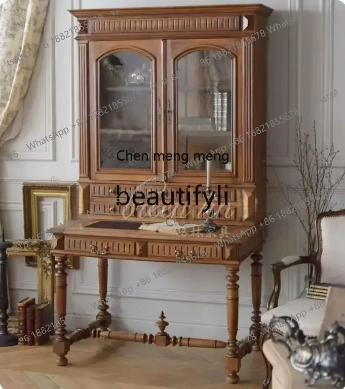 Y183ff American country solid wood, retro dining side cabinet, Chinese single desk, locker, glass decorative cabinet