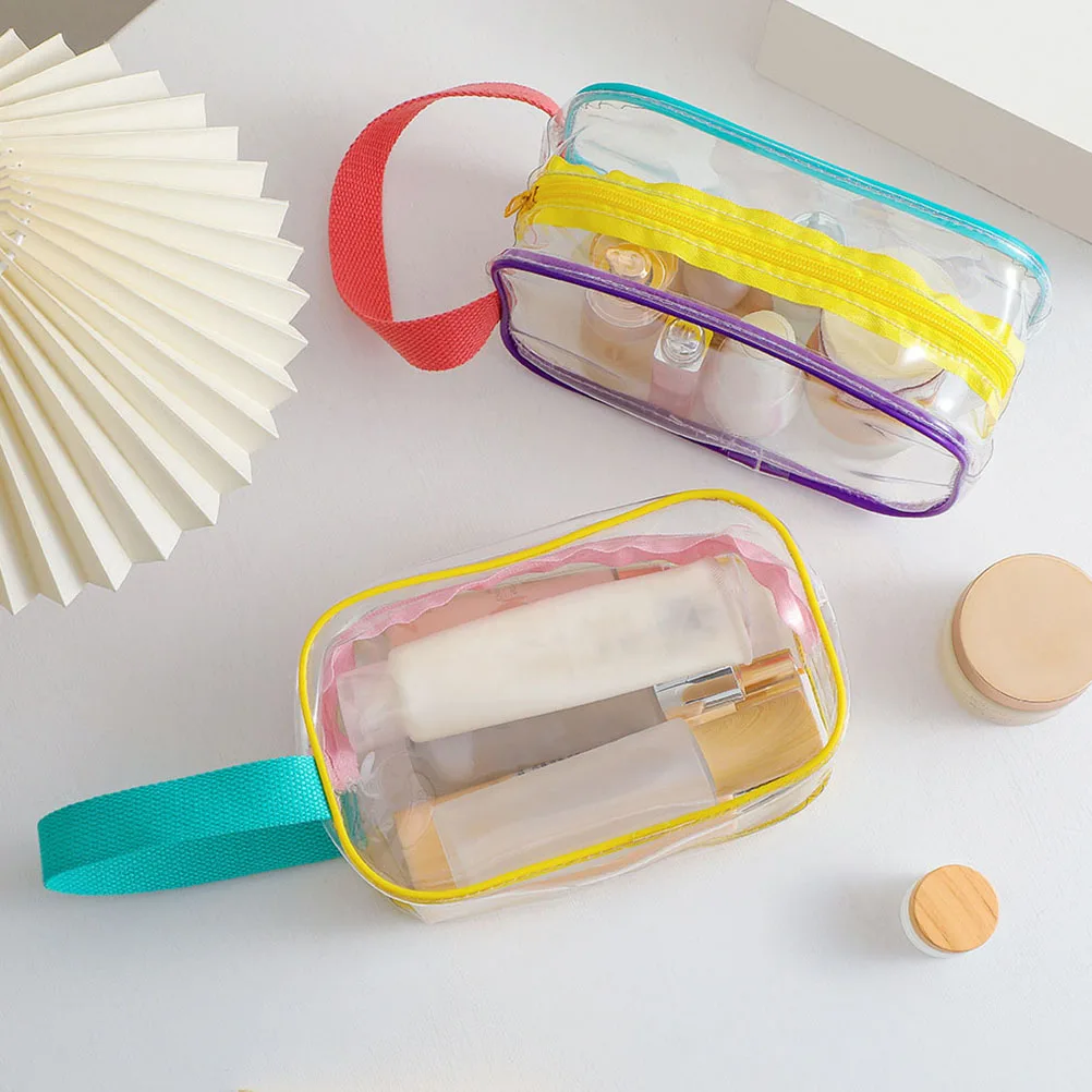 

PVC Transparent Pink Travel Makeup Bag Clear Toiletries Storage Portable essentials flying women organizer