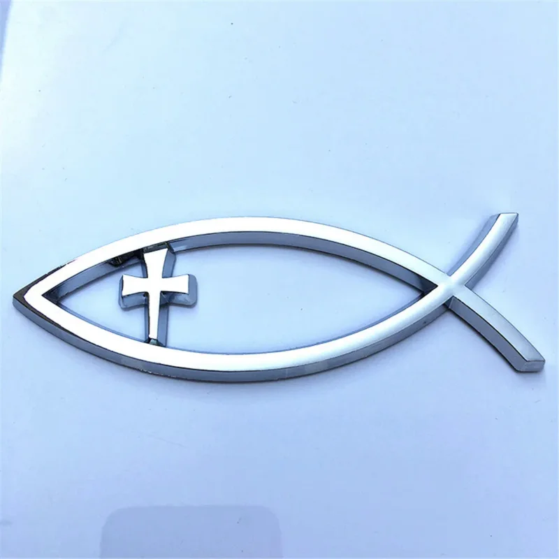 1PCS 14x4.5cm JESUS Fish Silver chrome Christian crafts ABS Car Sticker PEACE FAITH Emblem 3D Badge Decal Auto Accessories