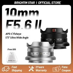 Brightin Star 10mm F5.6 II Fisheye Wide Angle APS-C Mirrorless Camera Lens for M4/3 Canon EF-M EOS R Sony E Nikon Z Fuji XF DSLR