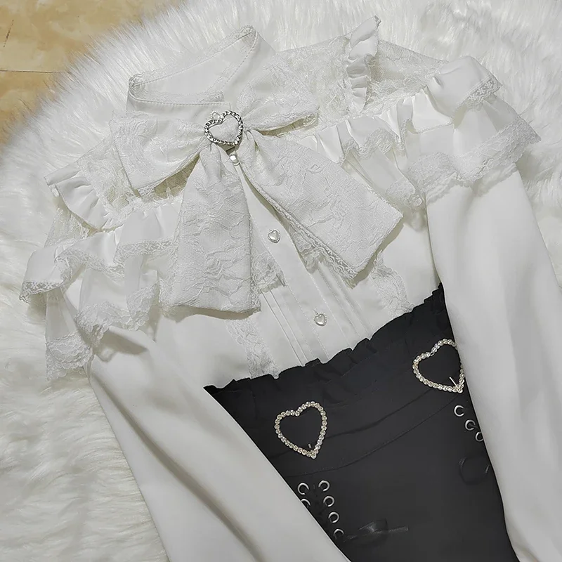 Kawaii Women Shirts Jirai Kei Lolita Y2K Cute Japanese Style Blouse Elegant Long Sleeve Sweet Tops Casual Aesthetic Shirt 2024
