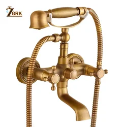 ZGRK Bathtub Faucets Brass Bathroom Faucet Mixer Tap Wall Mounted Bath Faucet with Hand Shower Antique Bronze Bath Shower Set