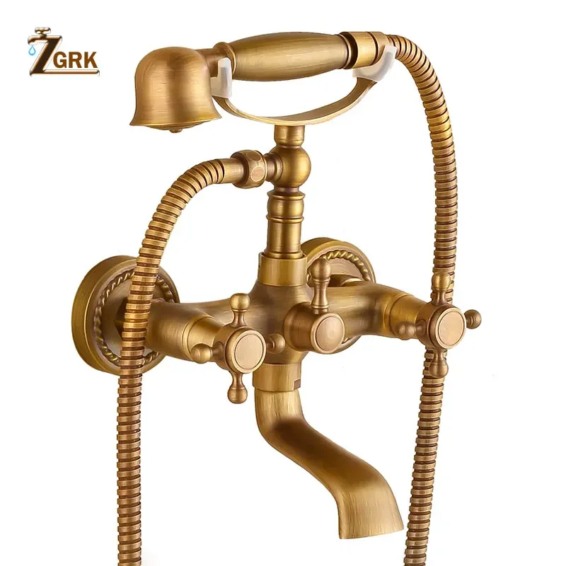 zgrk torneiras da banheira de bronze torneira do banheiro misturadora wall mounted bath faucet com chuveiro mao bronze antigo banho chuveiro conjunto 01