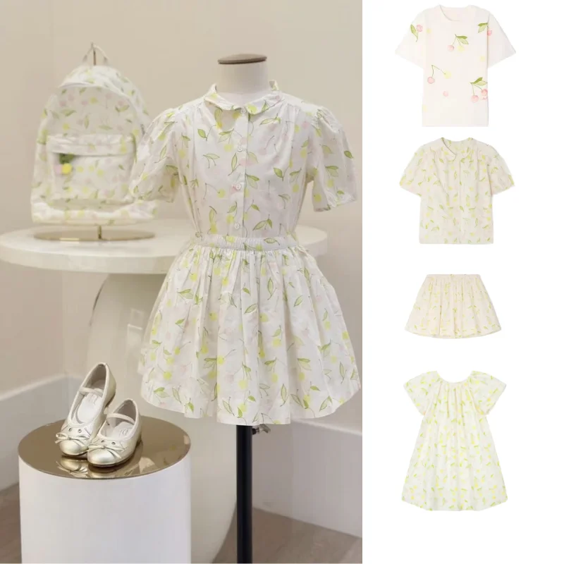 Girls' Dress 2026 Summer New White Fashionable Children's T-shirt Temperament Princess Skirt Cotton Printed Shirt Half Skirt Set
