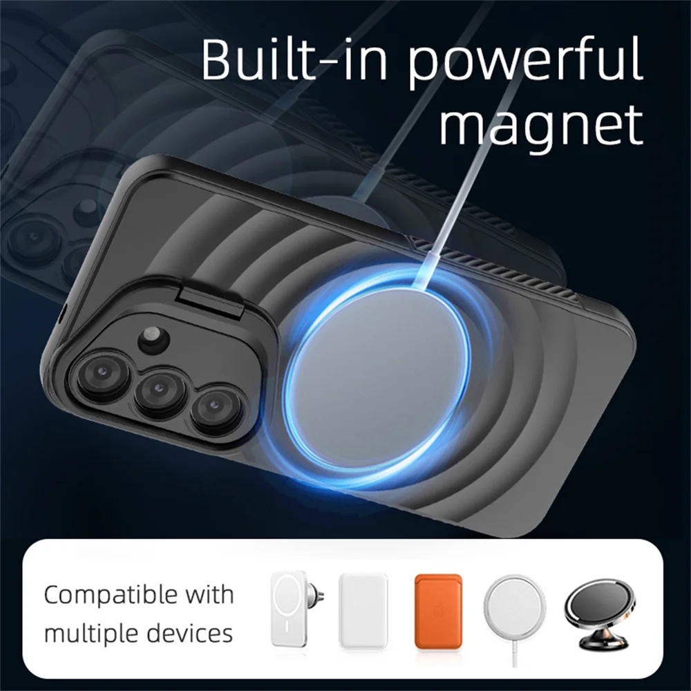 Invisible Lens Stand For Magsafe Magnetic Phone Case for Samsung S25 Ultra Edge S25 Plus Round Water Ripple Soft Silicone Cover