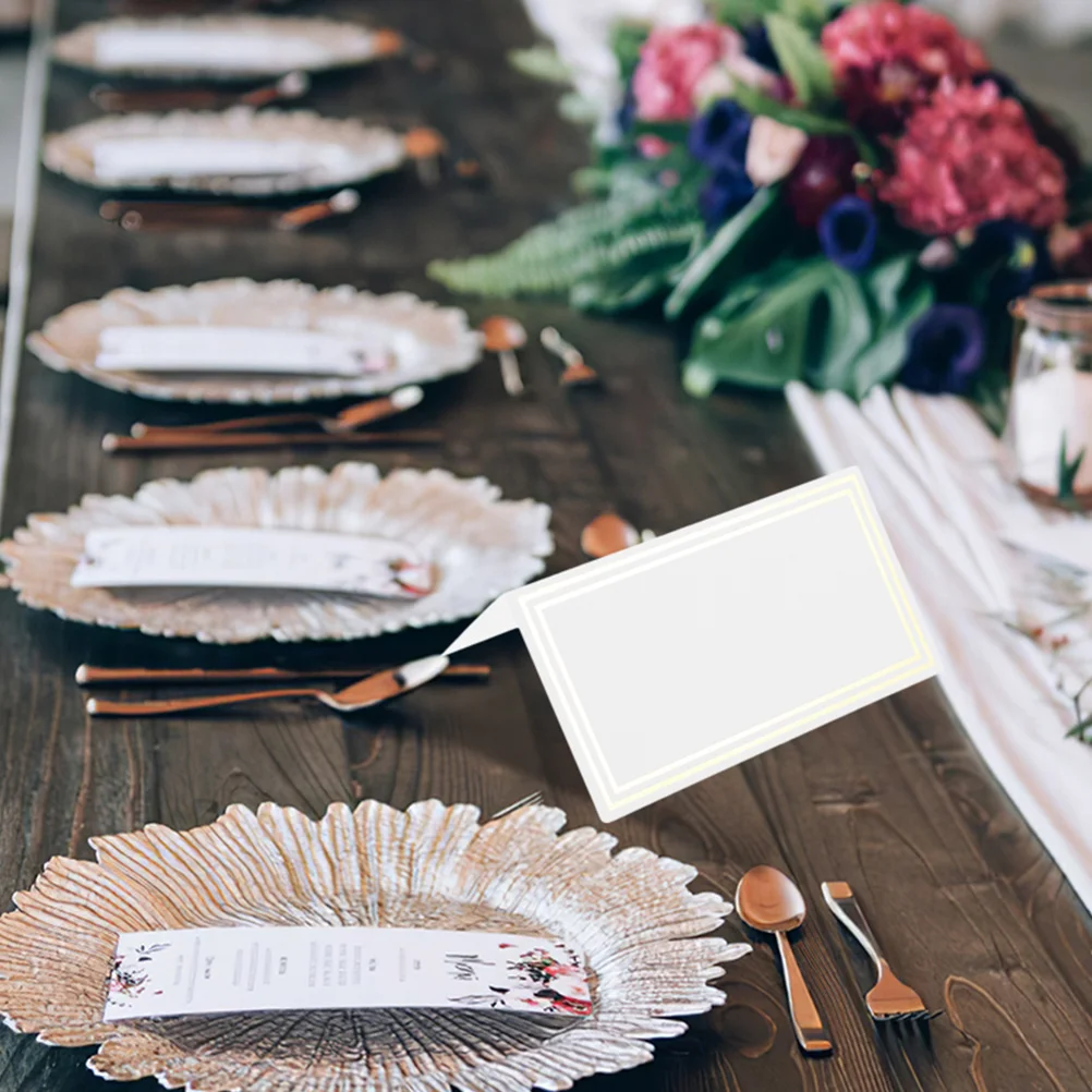 

100Pcs Hot Stamping Table Cards Premium Paper Rectangular Wedding Party Place Cards Smooth Writing Surface Blank Wedding Signs