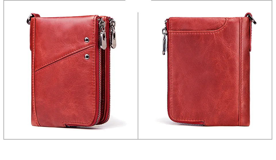 RFID Card Holder Wallet for Men Genuine Leather Small Money Bag Luxury Double Zipper Coin Pocket Quality Male Clutch Carteira