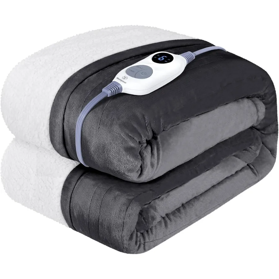 

Одеяло с подогревом, мягкая фланель для шерпа, электрический плед с 6 уровнями нагрева, настройки времени на 2–10 часов, машина быстрого нагрева