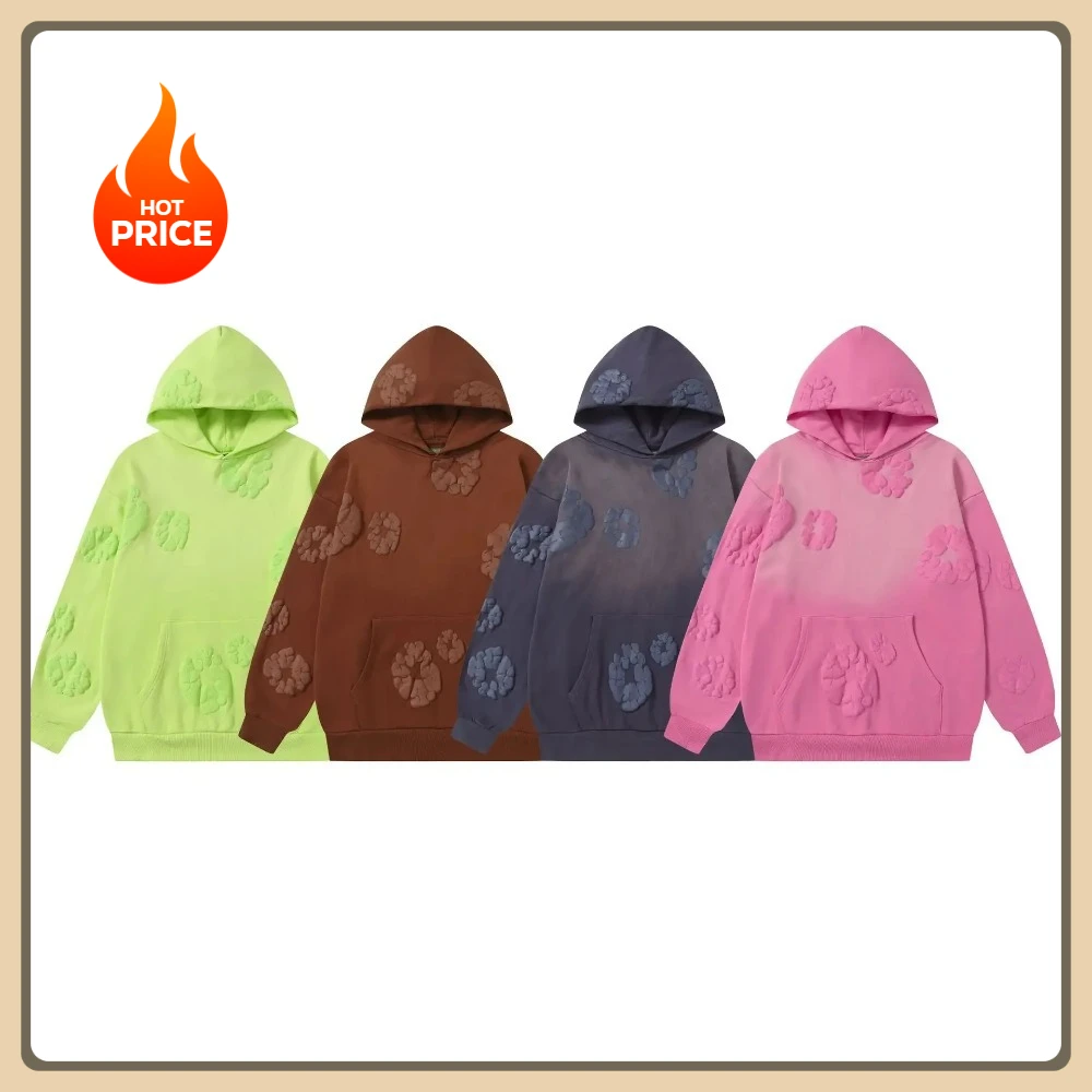 

Fall 2025 New D.T Main Line Wood Flower Pattern Printed Hoodie Sweatshirt Unisex Loose Fit Casual Hip Hop Style Y2K Streetwear