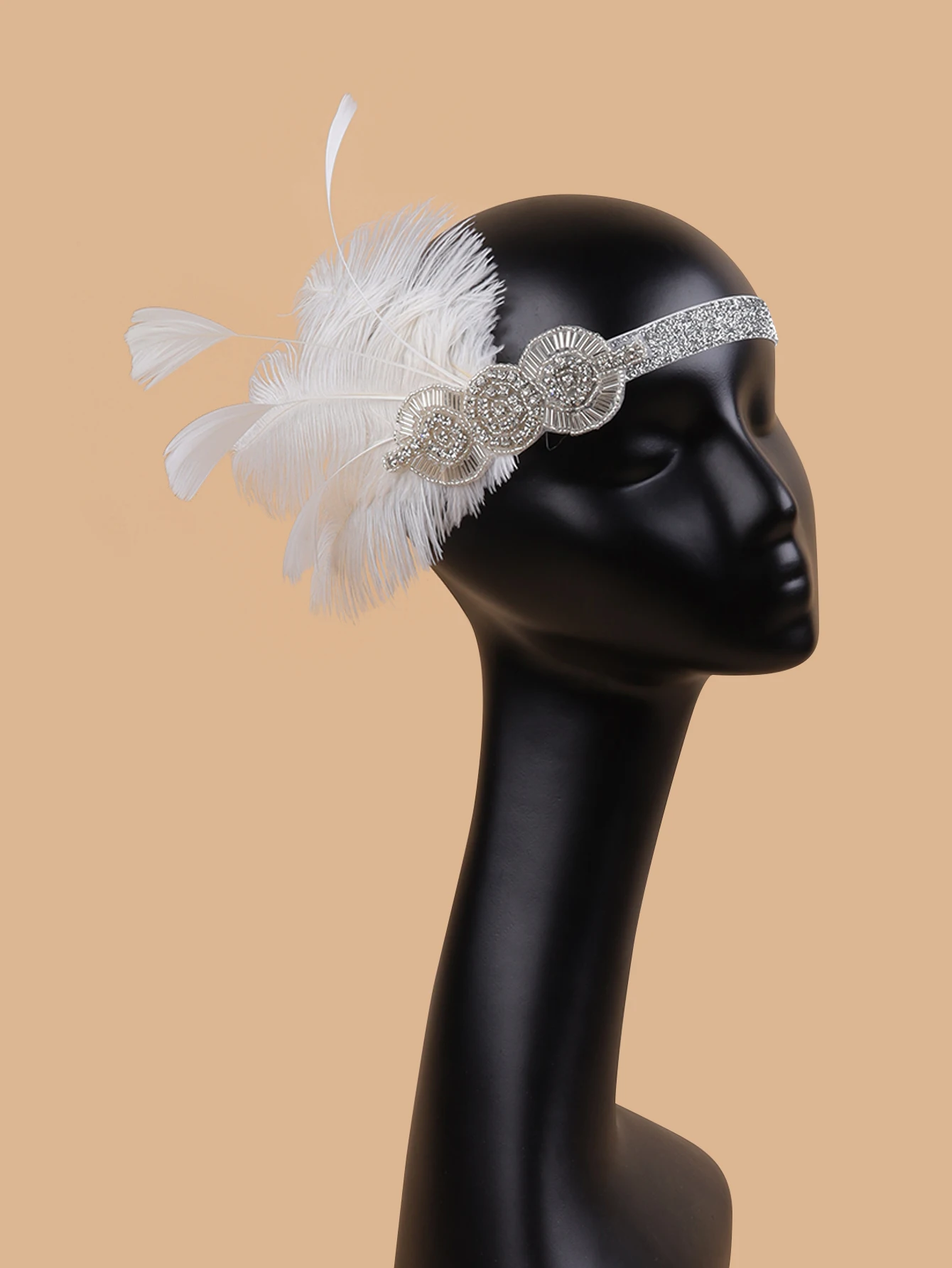 

Flapper Feather Headband Hair Accessories Rhinestone Beaded Sequin Hairband for Women Vintage Gatsby Party Headpiece Headwear
