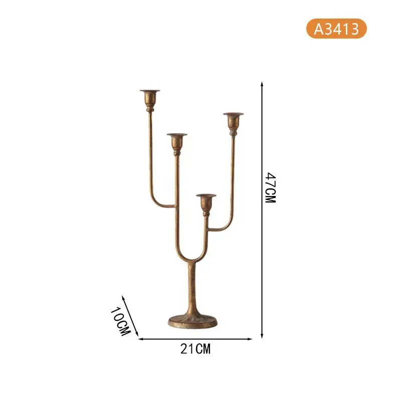 Gold Distressed Iron Multi-Branch Candle Holder, Vintage Palace Style Table Decor & Lighting Ornament
