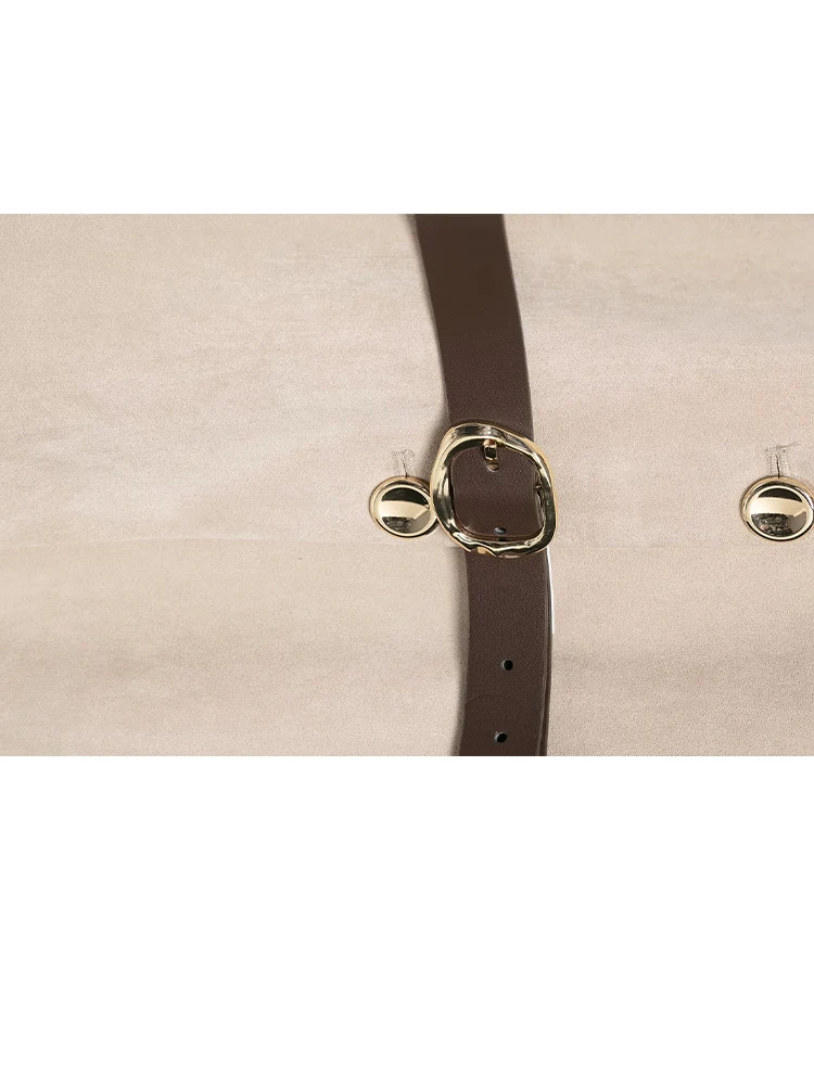 HH Moda Feminina Cropped Camurça Texturizada Blazer Com Cinto 2025 Single-Breasted O-Neck Mangas Compridas Decorar Jaquetas de Rua