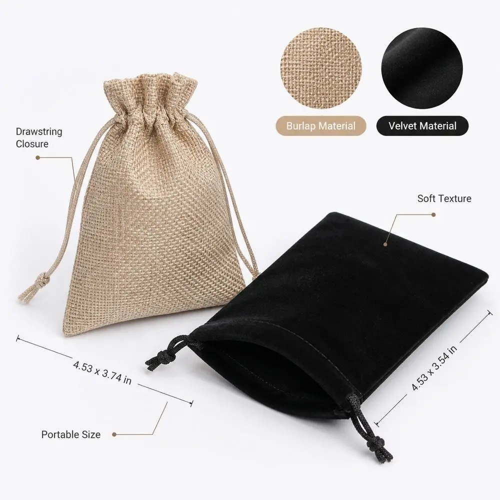 Velvet Jewelry Drawstring Pouches Burlap Drawstring Closure Jewelry Storage Bags Portable Soft Interior