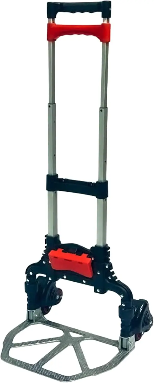 

6-Wheel Folding Aluminum Hand Truck with Stair Climbing, Tote Attachment for Moving Boxes and Heavy Equipment, Red