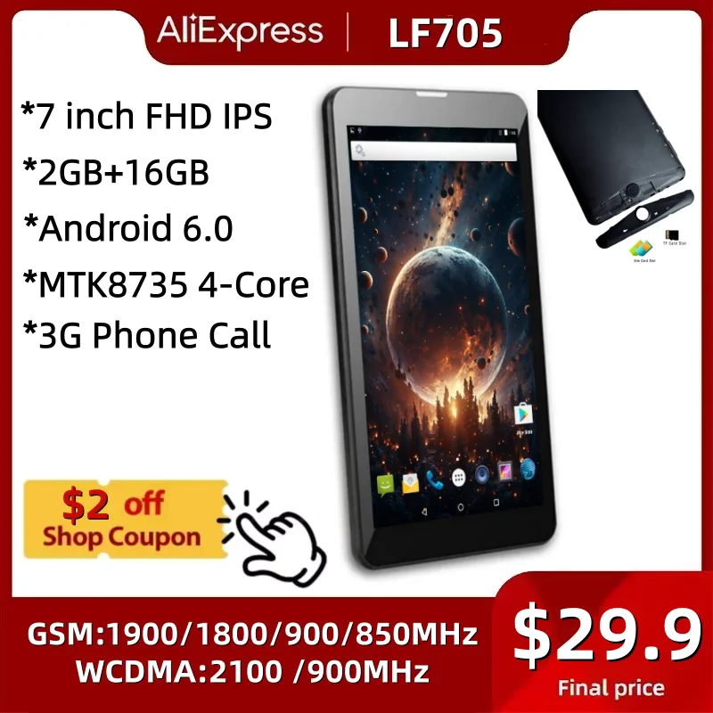7'' Android 6.0 3G Phone Call Tablet PC For Kids MTK8735 Quad-Core 1024 x 600 Pixels 2GB RAM 16GB ROM GSM 2 x Sim Card