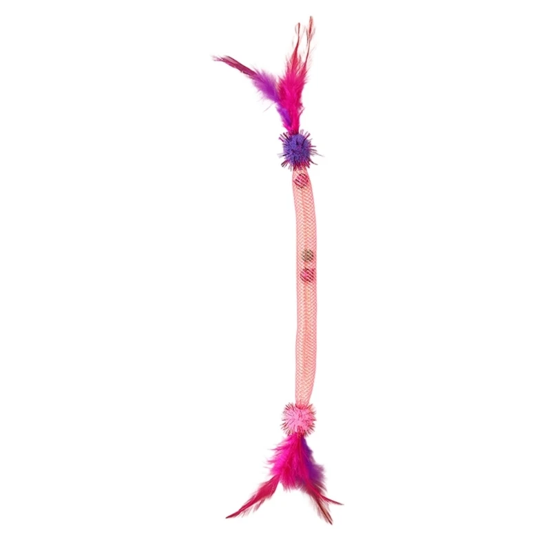 

4X7B Elastic Mesh Tube Cats Teaser Wand with Bells for Entertainment Cats Indoor Play