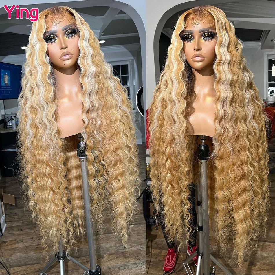 

#27 Honey Blonde Curly Wave 613 Blonde 13X6 Lace Frontal Wig Human Hair Wig Brazilian Remy 180% 28 30 Inch 13X4 Lace Front Wigs