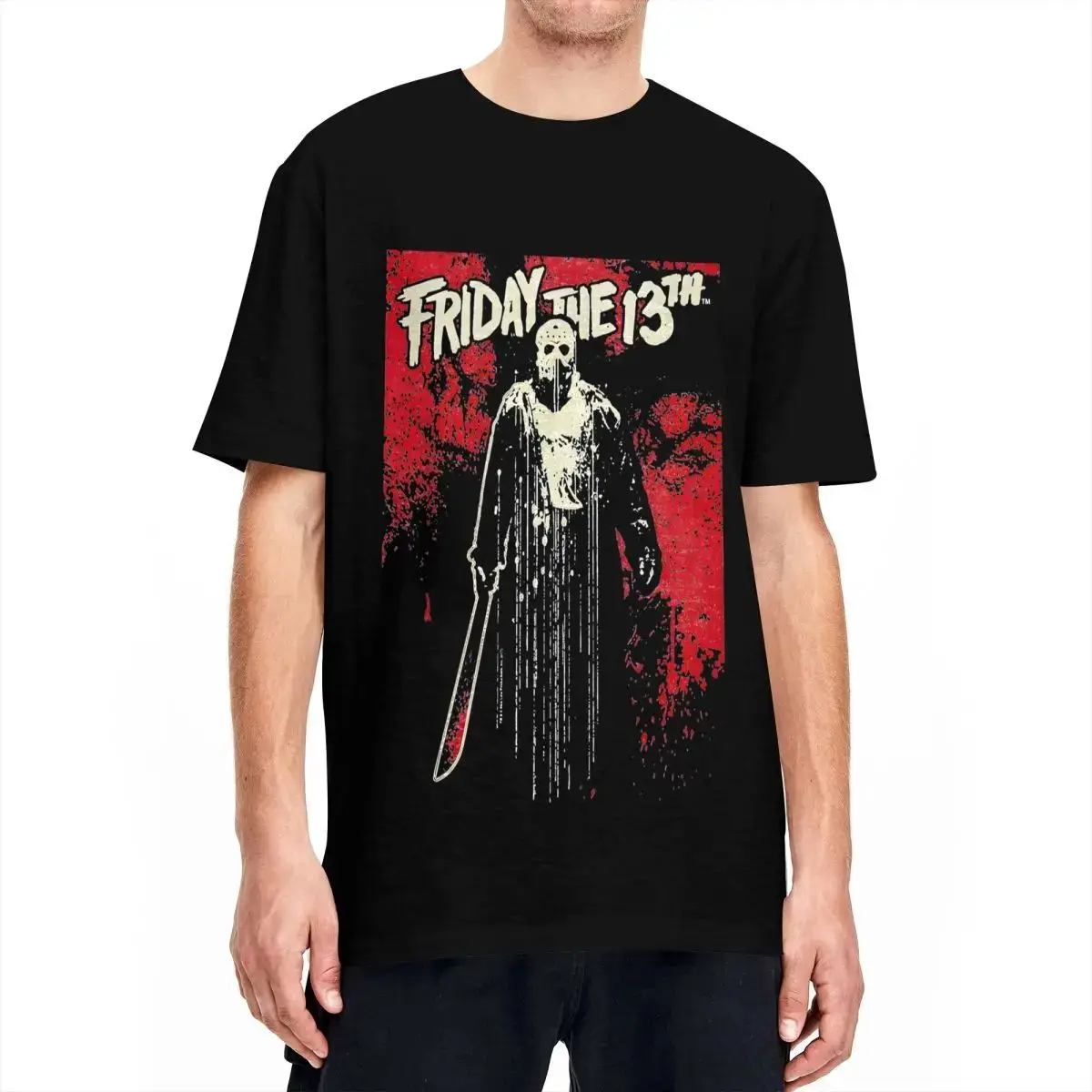 Friday The 13th Horror Jason Voorhees T-Shirt Vintage 100% Cotton Tee Shirt Round Collar Short Sleeve T Shirts Graphic Clothing