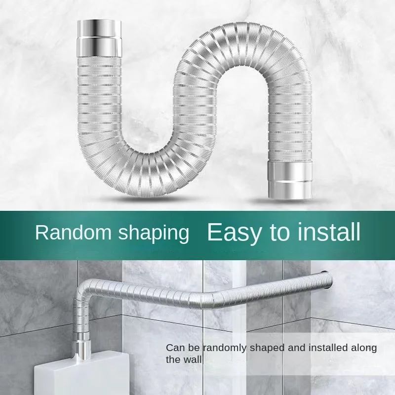 ∅70mm 1m Aluminum Semi-flexible Pipe with Stainless Steel Connector Smoke Exhaust Tube of Water Heater/Bathroom Ventilation Duct