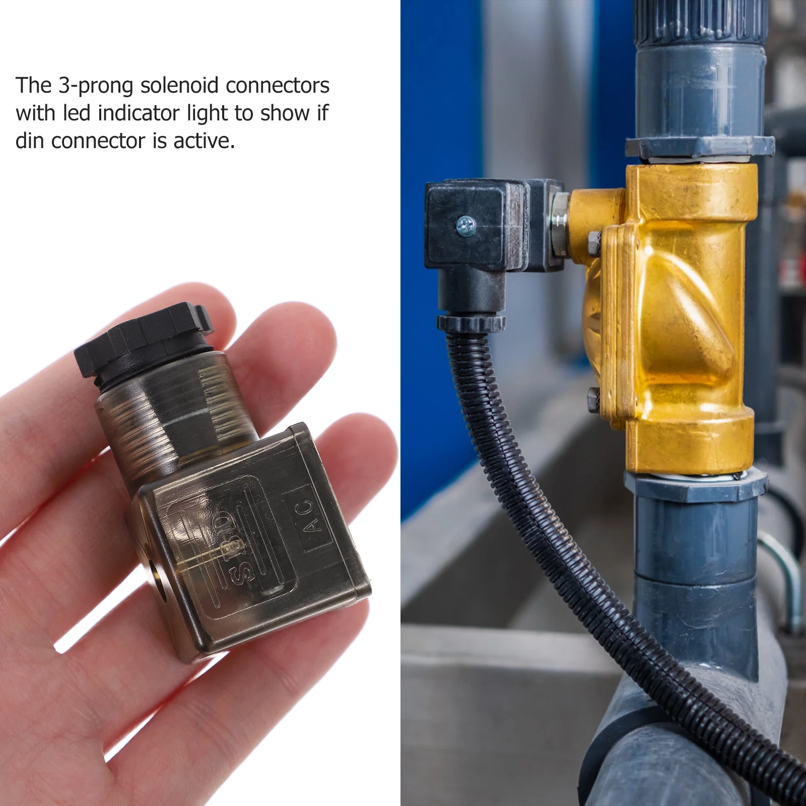 

3Pcs Solenoid Valve Connector Brown Indicator Light 3 Prong Durable Coil Plug for Hydraulic and Electrical Solenoid Applications