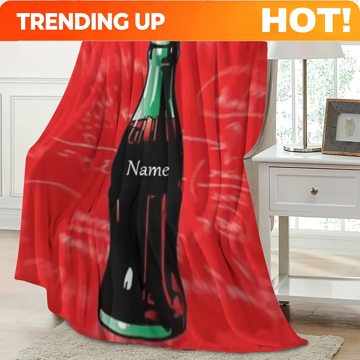 Customize 1pc Customizable Name Soda Bottle Design Throw Blanket - Cozy Flannel, Multi-Purpose Nap & Gift Blanket for Friends an