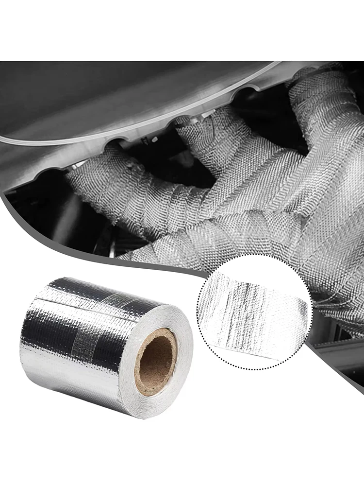 10m*5cm Exhaust Pipe Insulation Tape Exhaust Heat Tape Manifold Downpipe High Temperature Bandage Tape Silver Adhesive Tape