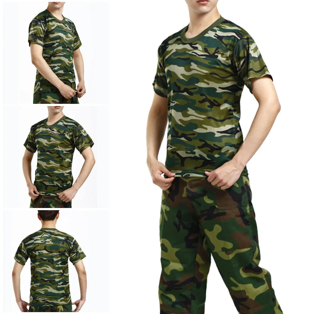 Camouflage Tactical Shirt Short Sleeve Men's Breathable Quick Dry Combat T-Shirt Outdoor T Shirt Camo Hiking Hunting Shirts