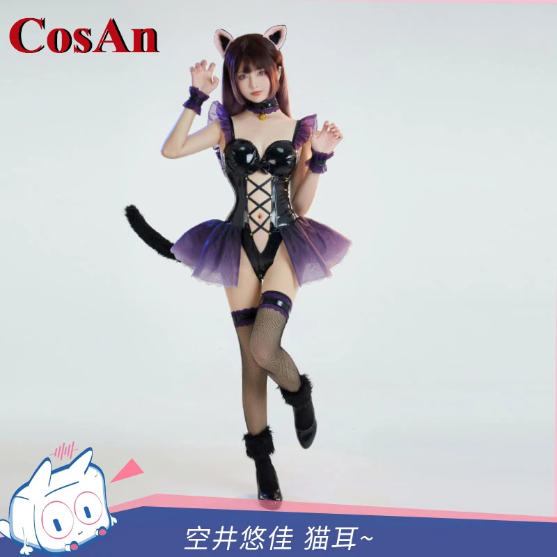 CosAn Hot Anime Cat Ear Cosplay Costume Lovely Sweet Black Jumpsuit Uniforms Female Activity Party Role Play Clothing