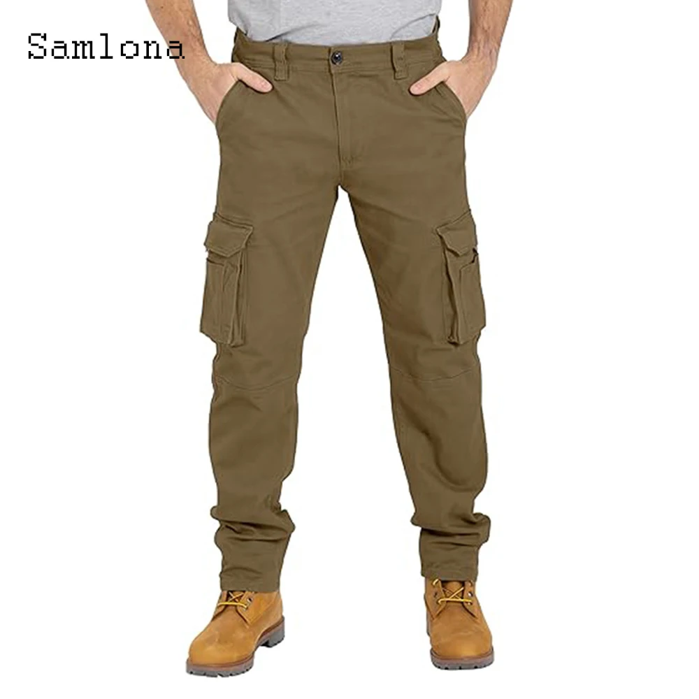 

Европейский стиль 2025 г., мужские модные повседневные брюки-карго для отдыха, однотонные верблюжьи базовые брюки, мужские классические брюки с огромными карманами, большие размеры