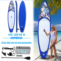FunWater 11.5' Inflatable Ocean Whale Paddle Board Blue White 350cm Non-Slip Deck Complete Accessories for Adults