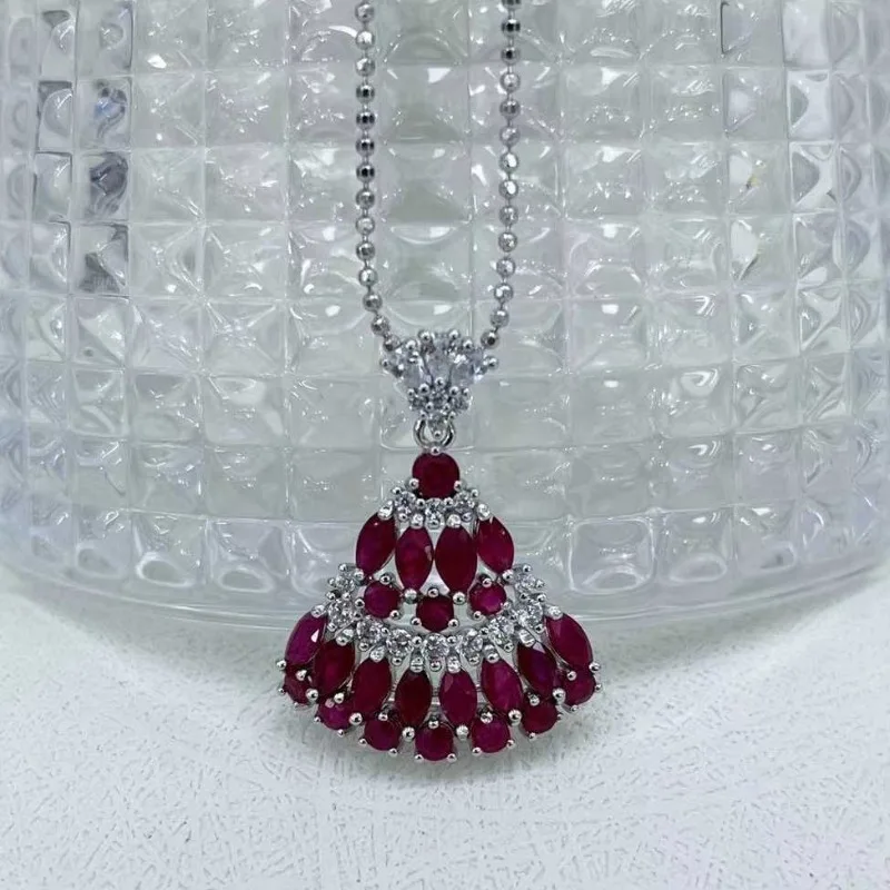 SACE GEMS Luxury 100% 925 Sterling Silver 2.5*5MM Ruby Pendant Necklaces for Womne Wedding Party Birthday Fine Jewelry Gift